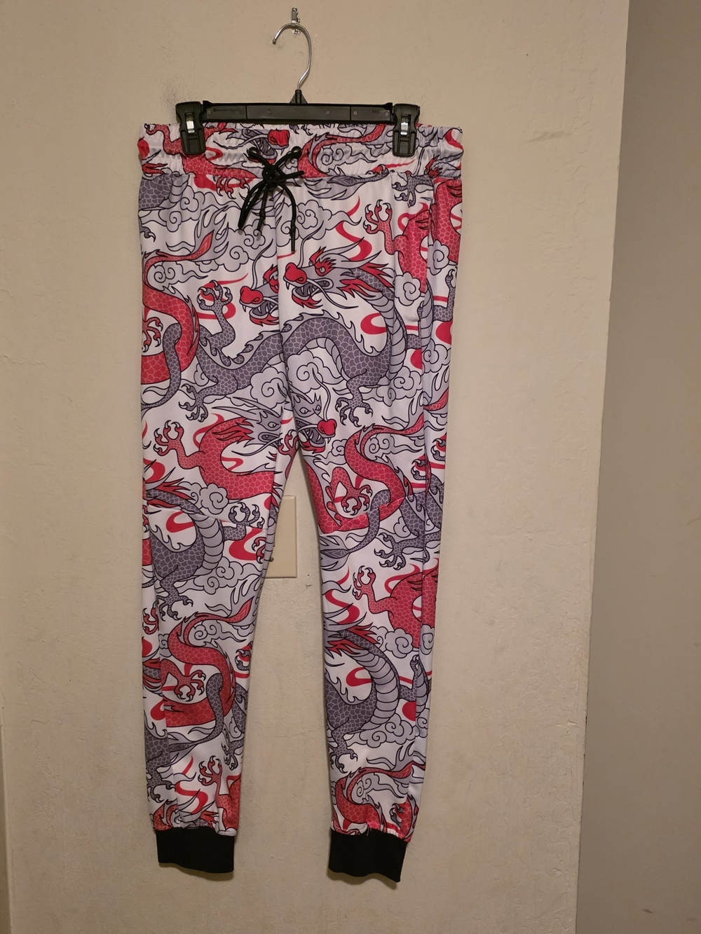 Encrypted  Red & Gray With White Base  Dragon Print Joggers  Drawstring Size S